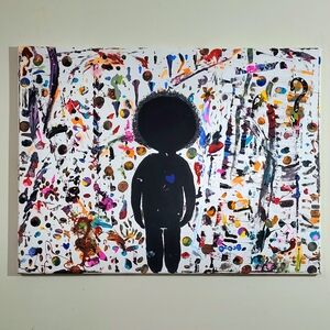 Abstract Art Canvas with Black Silhouette